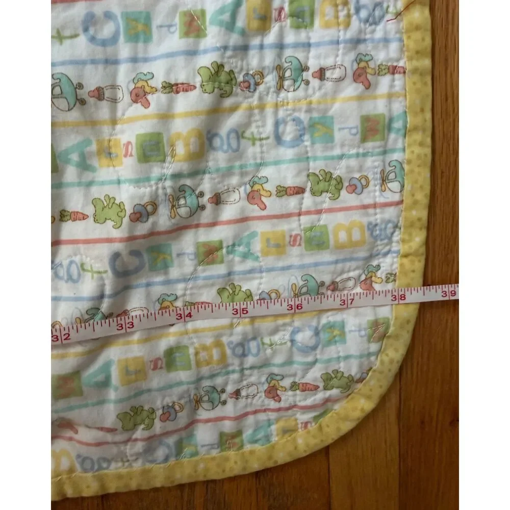 Blue Yellow Pink Baby Hand Sewn Machine Quilted Blanket 35.5x38.5 Butterfly